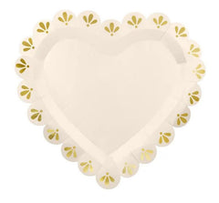 Cream Ivory Gold Heart Paper Plates Wedding Tableware (Pack of 6, 26 cm)