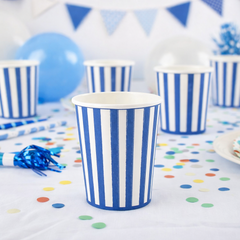 Blue & White Paper Cups for Birthday Parties and Celebrations (Pack of 6, 255 ml)
