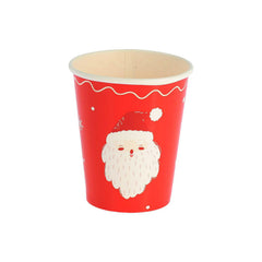 Santa Claus Christmas Paper Cups Red Cream Festive Party Tableware Set of 8