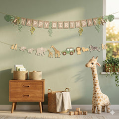 Safari Happy Birthday Banner Kids Party Decoration Green 180cm
