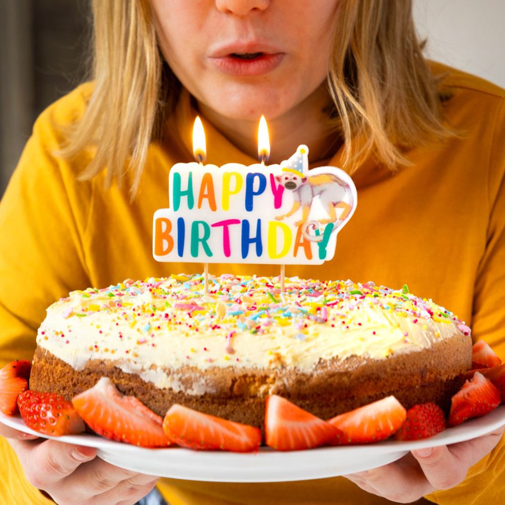 safari-happy-birthday-cake-candle-with-monkey|SAFARI-HBCANDLE|Luck and Luck| 1