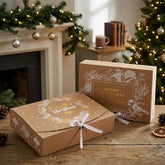 Rustic Robin Wreath Christmas Gift Box Set - Brown & White Holiday Gift Wrapping (2pk)