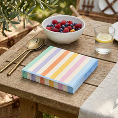 Pastel Stripe Paper Napkins Multicoloured Birthday Tableware 16.5 cm