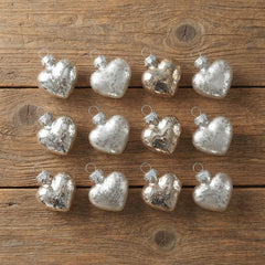 Set of 12 Gold Glass Heart Baubles for Christmas Tree and Festive Decorating