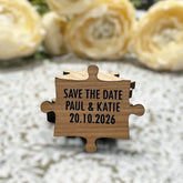 Personalised Save The Date Jigsaw Puzzle Pieces, Rustic Wooden Wedding Announcement Magnet, Custom Wood Save The Date Party Invitation, DESIGN 1
