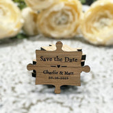 Personalised Save The Date Jigsaw Puzzle Pieces, Rustic Wooden Wedding Announcement Magnet, Custom Wood Save The Date Party Invitation, DESIGN 5