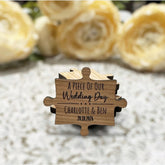 Custom Wedding Jigsaw Favours, Personalised Wooden Puzzle Piece Favors, Rustic Wood Wedding Table Keepsake Tags, Wedding Table Decoration, DESIGN 6