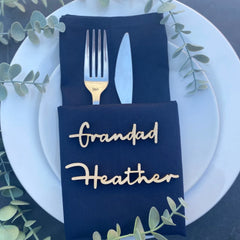 Personalised Wooden Name Place Name Cards, Wedding Favours, Small Children's Wood Name Tags, Wooden Names, Laser Cut Wooden Place Names, Font 6