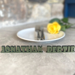 Personalised Wooden Name Place Name Cards, Wedding Favours, Small Children's Wood Name Tags, Wooden Names, Laser Cut Wooden Place Names, Font 14