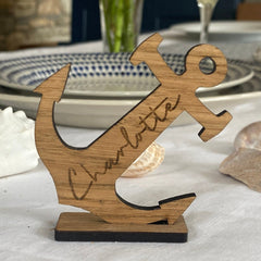 Nautical Anchor Place Names, Wedding Party Name Cards, Wooden Seaside Party Table Names, Nautical Decorations, Beach Party Place Name, Font 6