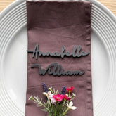 Personalised Acrylic Birthday Party Place Names, Coloured Napkin Wedding Favours, Small Childrens Craft Name Tags, Modern Laser Cut Names, Font 6