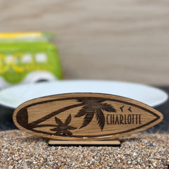 Surfboard Place Names Wooden Personalised, Beach Theme Wedding Favours, Small Childrens Wood Name Tags, Seaside Name Cards, Laser Cut