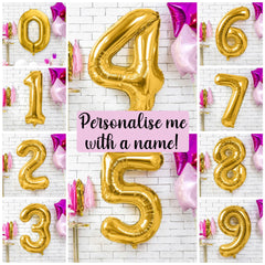 Giant Blue Number Balloon and Personalisation, Birthday Age Balloons, Party Decor, Number 0 1 2 3 4 5 6 7 8 9, Vinyl Sticker Name