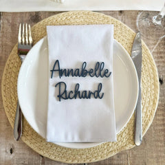 Acrylic Wedding Place Names, Personalised Coloured Napkin Favours, Acrylic Place Setting Name Tags, Modern Name Cards, Laser Cut Names, Font 4D