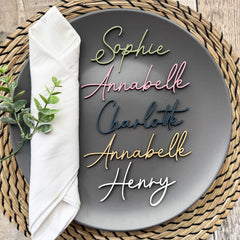 Personalised Wooden Name Place Name Cards, Wedding Favours, Small Children's Wood Name Tags, Wooden Names, Laser Cut Wooden Place Names, Font 15