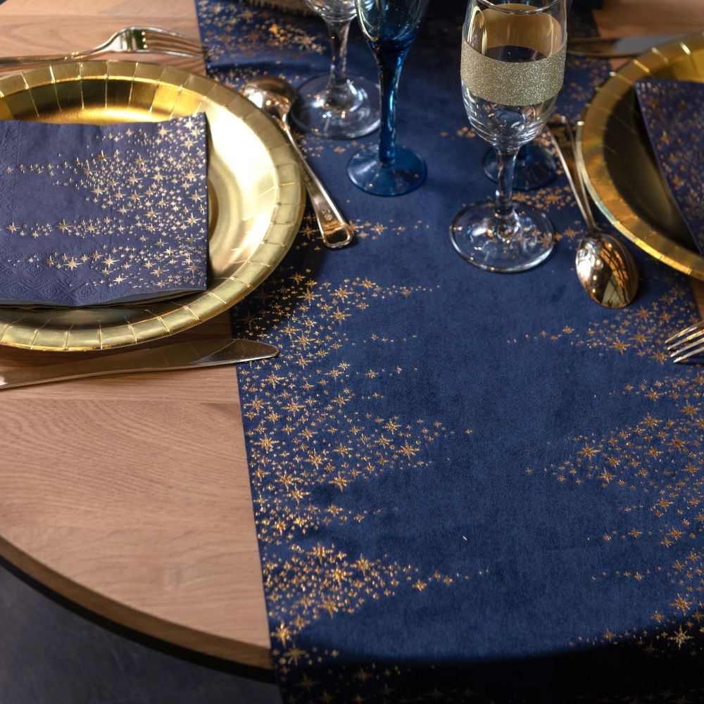 navy-blue-christmas-table-runner-with-gold-stars-2-5m|814600300037|Luck and Luck| 1