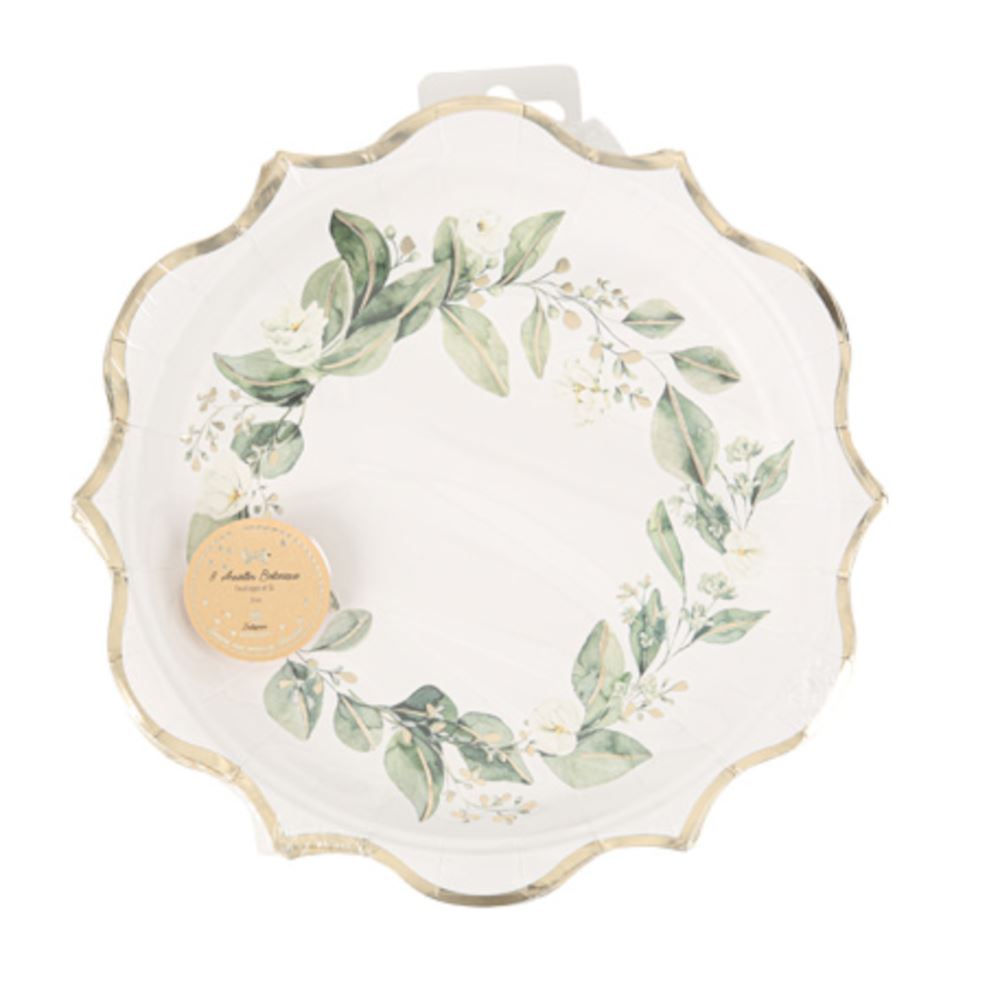 botanical-leaf-paper-party-plates-with-gold-foil-detail-x-8|93744|Luck and Luck|2