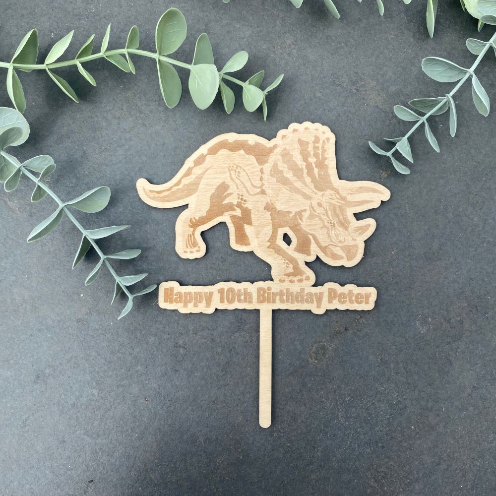 personalised-wooden-triceratops-birthday-cake-topper|LLWWTRICTP|Luck and Luck| 3