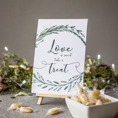 white-botanical-love-is-sweet-card-sign-and-easel-wedding-sweet-bar|LLSTWBOTLIS|Luck and Luck| 1