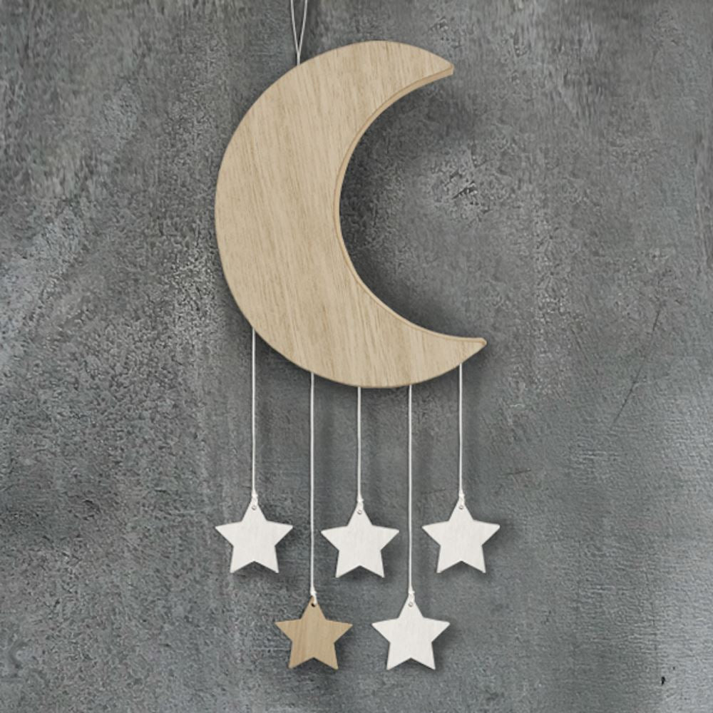 east-of-india-wooden-moon-with-hanging-stars-nursery-decoration-gift|584|Luck and Luck| 1