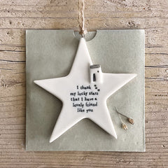east-of-india-porcelain-hanging-star-thank-my-lucky-stars|6659|Luck and Luck|2