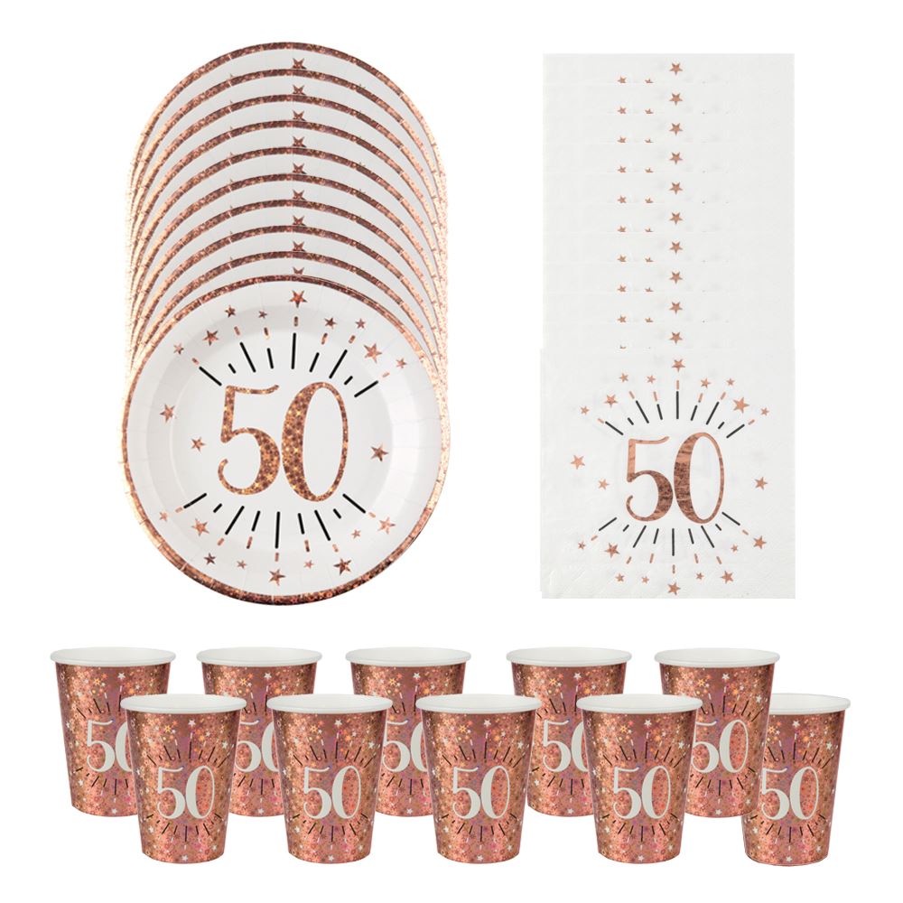 sparkle-rose-gold-age-50-party-pack-plates-napkins-and-cups|LLSPARKLEAGE50PP|Luck and Luck| 1
