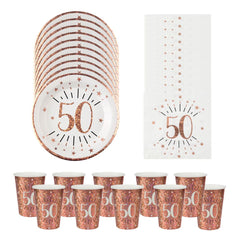 sparkle-rose-gold-age-50-party-pack-plates-napkins-and-cups|LLSPARKLEAGE50PP|Luck and Luck| 1