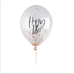 happy-18th-rose-gold-confetti-balloons-5-pack|HBMM211|Luck and Luck|2