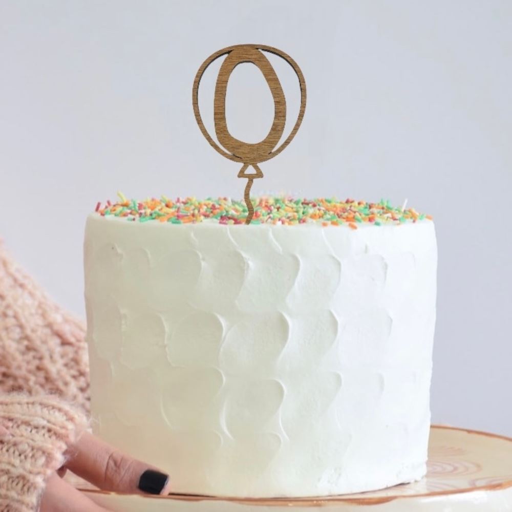 oak-veneer-number-0-balloon-birthday-cake-topper|LLWWBALLOON0CTO|Luck and Luck| 1