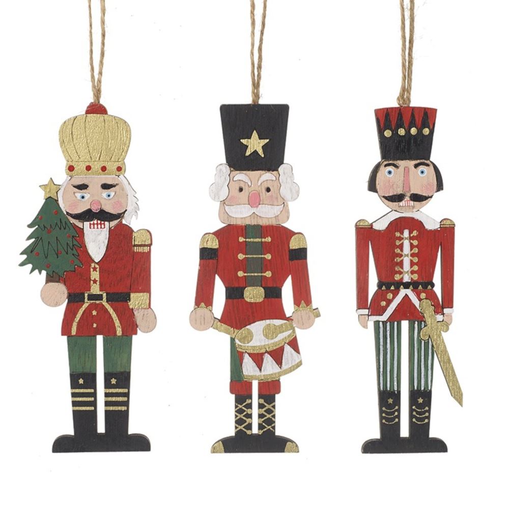 set-of-3-hanging-nutcracker-wooden-christmas-soldiers|HO727|Luck and Luck|2