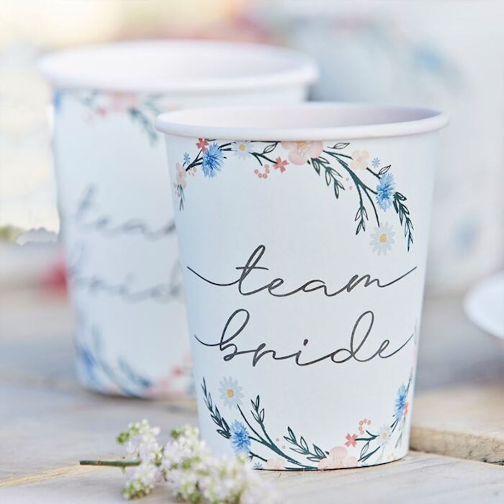 team-bride-floral-paper-party-cups-x-8|BOHO-309|Luck and Luck| 1