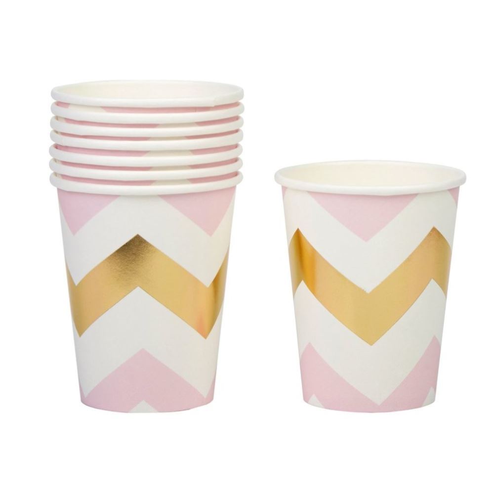 pink-white-and-gold-chevron-party-paper-cups-x-8-tableware-christening|71648|Luck and Luck|2