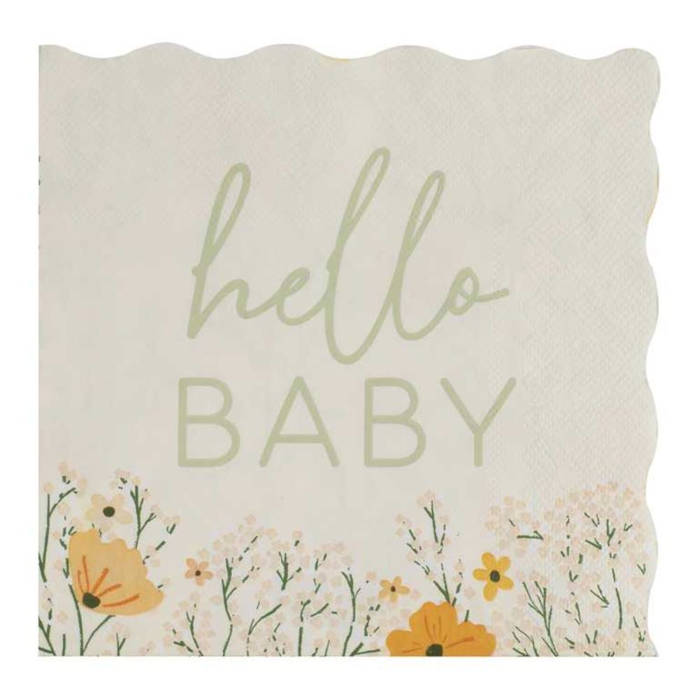 hello-baby-floral-baby-shower-paper-napkins-x-16|FLB-102|Luck and Luck|2
