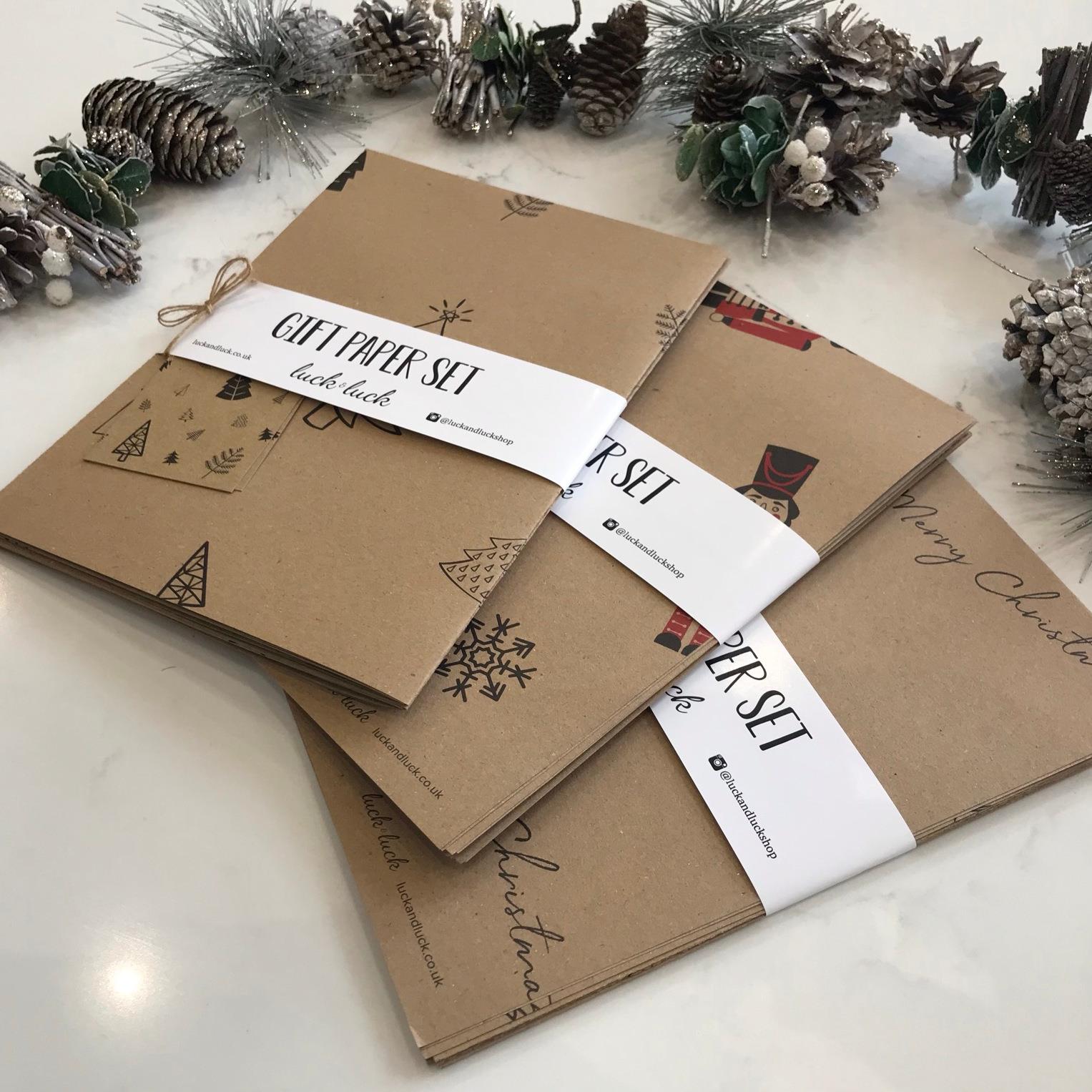 wrapping-paper-kraft-nutcracker-trees-merry-christmas-6-sheets-tags|LLWRAPPINGSETOF6|Luck and Luck| 1
