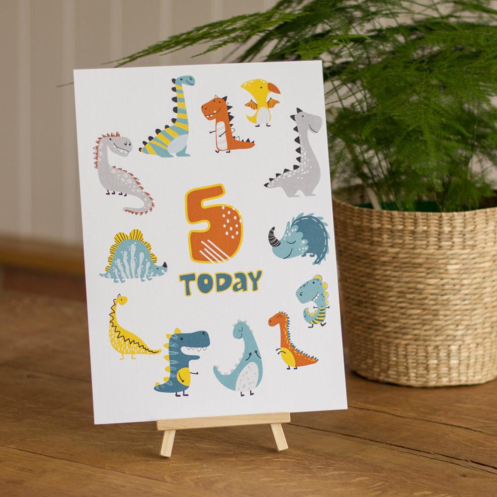 dinosaur-dino-party-age-5-sign-and-easel|LLSTWDINO5A4|Luck and Luck| 1