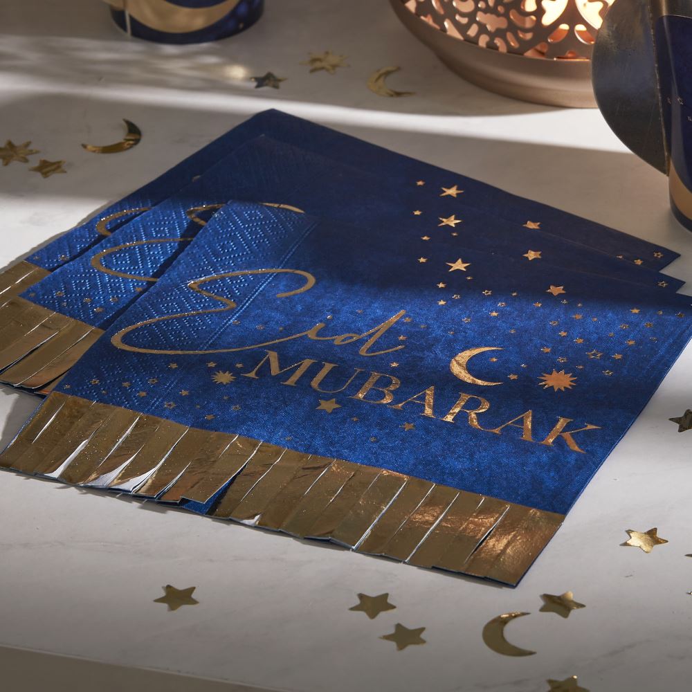navy-and-gold-eid-mubarak-fringe-napkins-x-16|EID-101|Luck and Luck| 1