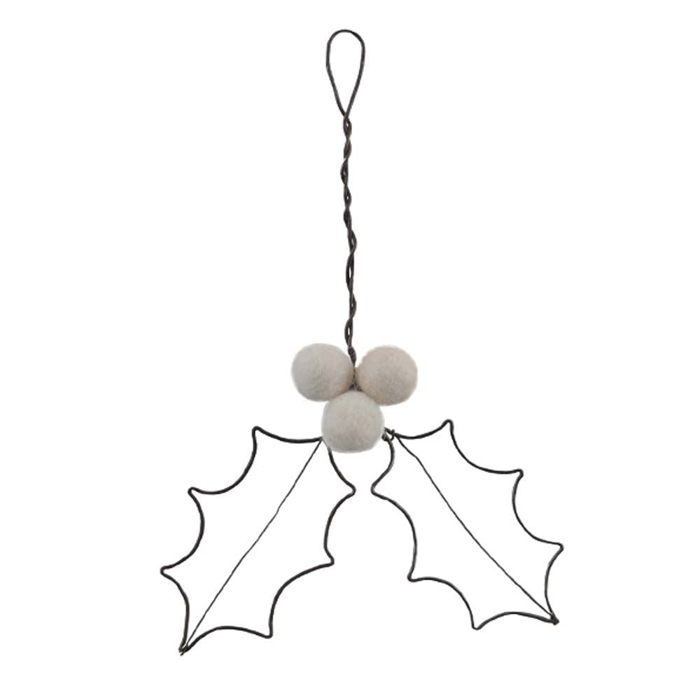 east-of-india-rusty-wire-christmas-hanging-holly-leaf-white-berries|4611|Luck and Luck|2