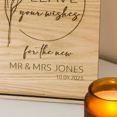 personalised-oak-veneer-wreath-wooden-sign-leave-your-wishes-wedding|LLWWSTMWREATHLYWNAMEO|Luck and Luck|2