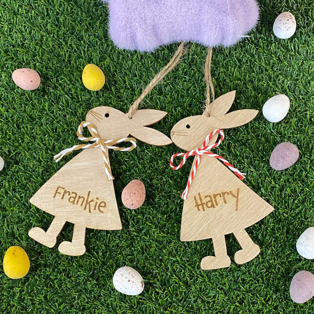 personalised-hanging-wooden-bunny-set-of-2-easter-decoration|LLWWHANGINGBUNNYX2|Luck and Luck| 1
