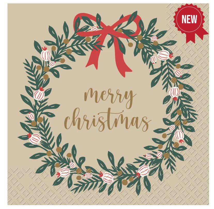 merry-christmas-wreath-paper-party-napkins-x-20|2572553345|Luck and Luck| 4