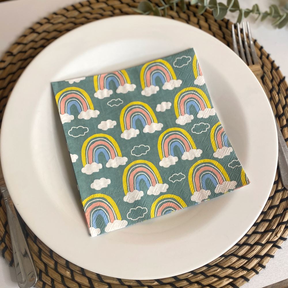 green-napkins-with-rainbows-paper-lunch-napkins-large-x-20|L 910920|Luck and Luck| 1