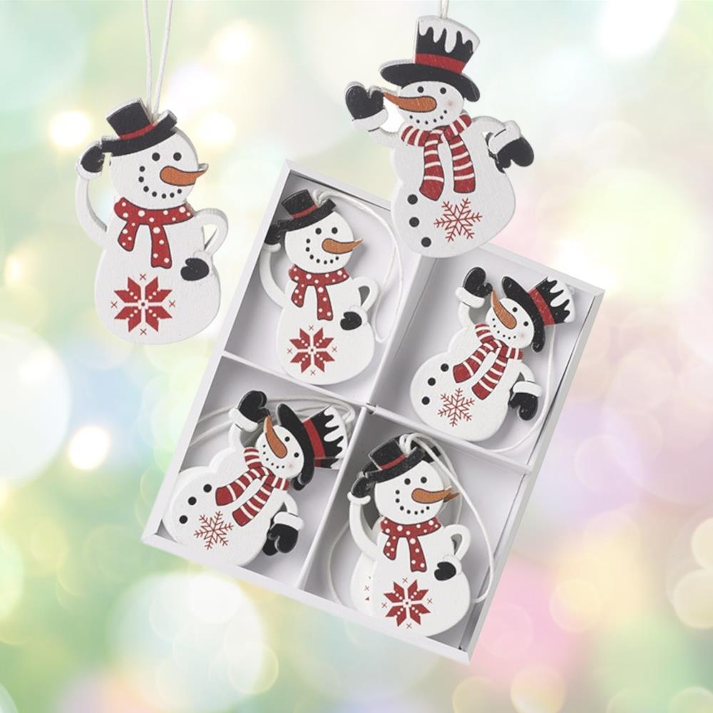 christmas-snowman-wood-hanging-tree-decorations-x-8|PEA157|Luck and Luck| 1