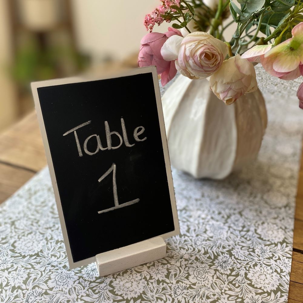 white-wooden-chalkboard-table-name-number-sign|3348W|Luck and Luck| 1