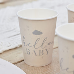 hello-baby-neutral-baby-shower-paper-cups-x-8|HEB-101|Luck and Luck|2