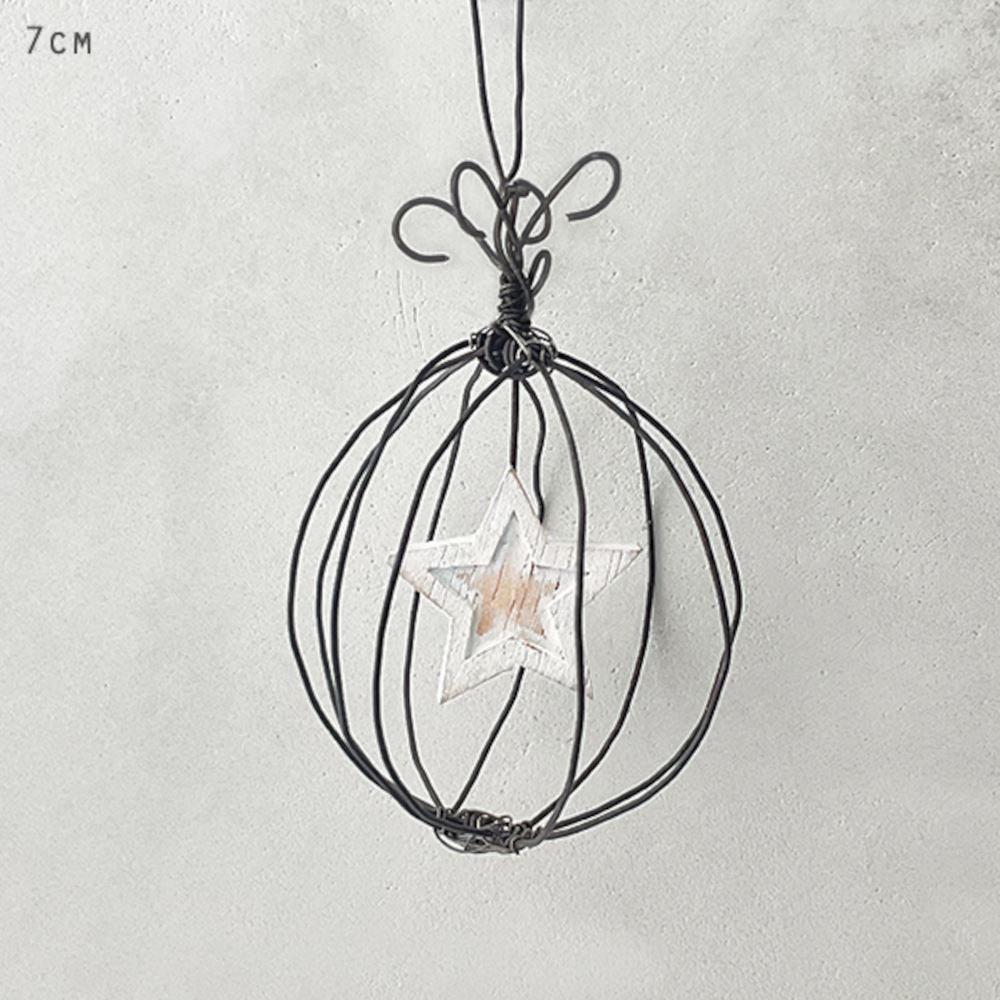east-of-india-rustic-wire-hanging-christmas-bauble-with-wooden-star|3500|Luck and Luck| 1