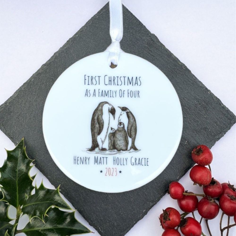personalised-porcelain-1st-christmas-family-of-4-bauble-penguin|LLUVPORC1|Luck and Luck| 1