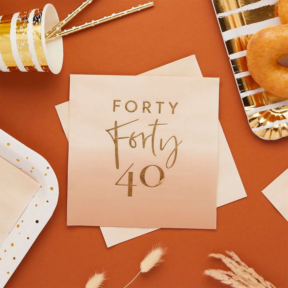gold-foil-forty-40th-birthday-peach-ombre-napkins-x-16|HBMB112|Luck and Luck| 1