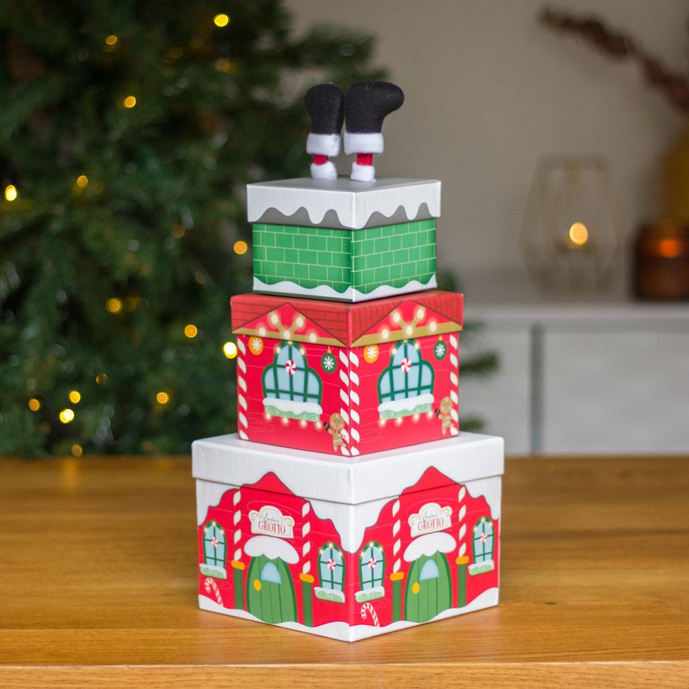 stackable-santa-s-grotto-scene-christmas-gift-boxes-3-tier-set|X-31097-BXC|Luck and Luck|2
