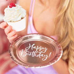 happy-birthday-rose-gold-small-paper-plates-x-6|TPP75-019R|Luck and Luck| 1