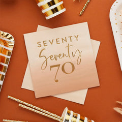 gold-foil-seventy-70th-birthday-peach-ombre-napkins-x-16|HBMB115|Luck and Luck| 1